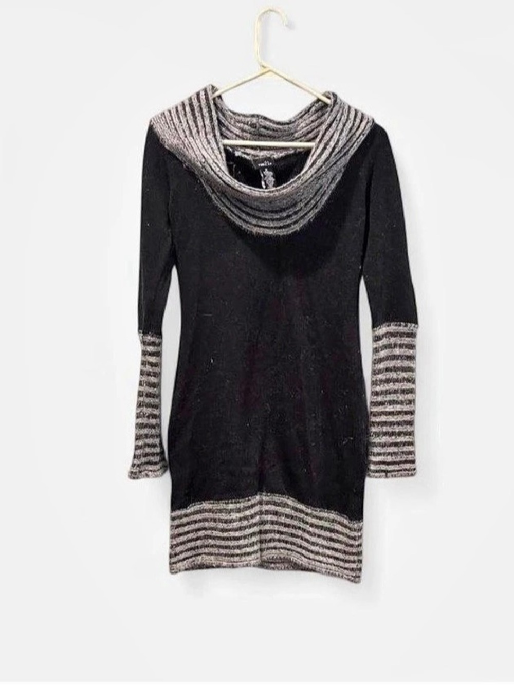 Striped Cowl Neck Mini Dress in Black & Gray